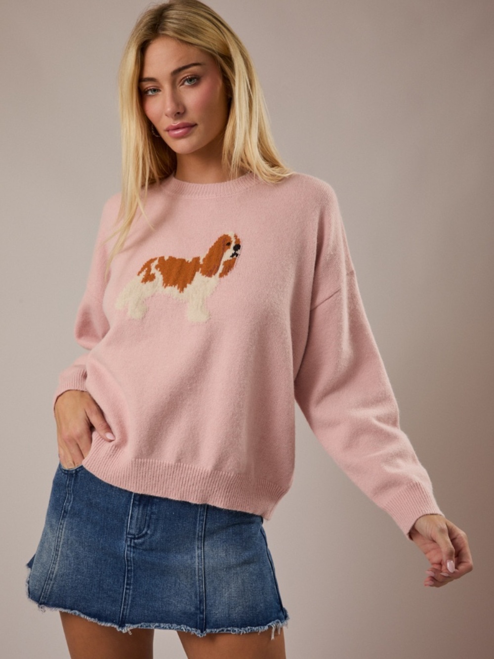 NWT Dog Lover Crew Neck King Charles Spaniel Graphic Sweater - Picture 2 of 6